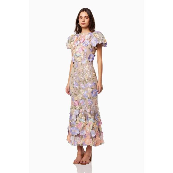 Elliatt Astraea 3D Floral Lace Maxi Dress Wedding Guest Dress Size XS Pre-Loved - Picture 1 of 9